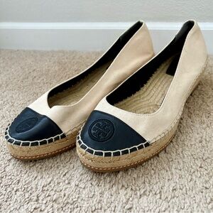 Tory Burch Black and Tan Espadrilles